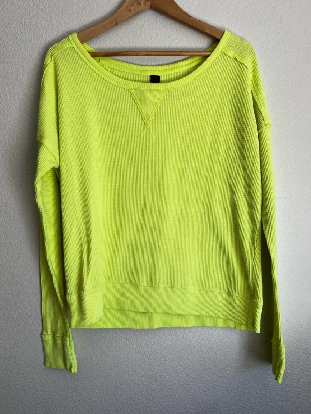 We The Free Neon Yellow Waffle Knit Pullover - Medium